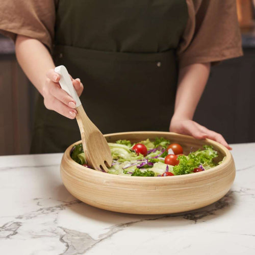 30cm natural bamboo fruit bowl with polished coconut oil finish – handcrafted eco home decor from Vietnam